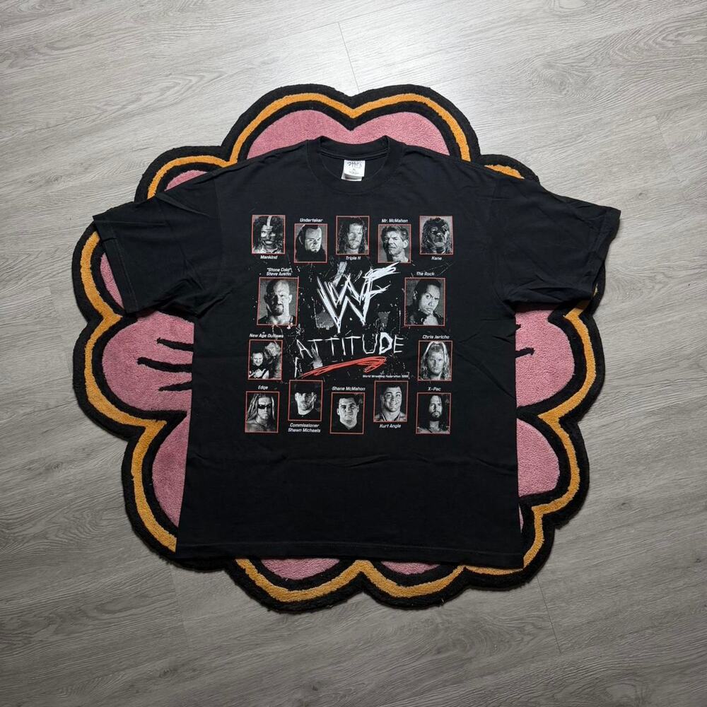 WWF Attitude Photo Collage Double Sided Graphic Logo T-shirt Size XL Black